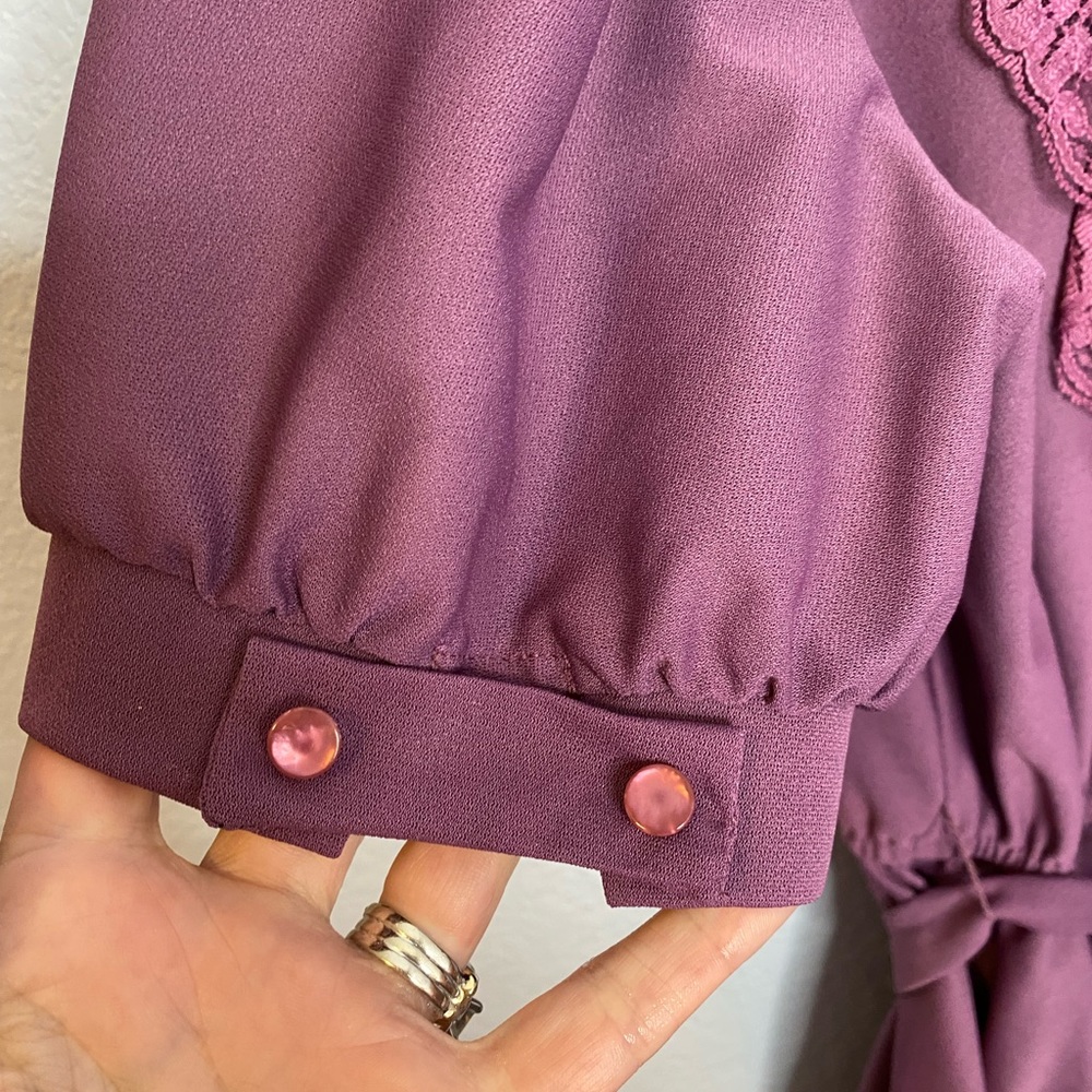 Vintage Plum Lace-Trim Midi Dress - Picture 6 of 11